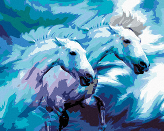 Malování podle čísel - DVA KONĚ V MODRÉ - 40x50 cm, bez rámu a bez vypnutí plátna