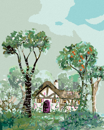 Malování podle čísel - DŮM V POHÁDKOVÉ KRAJINĚ - 80x100 cm, vypnuté plátno na rám