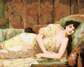 Malování podle čísel - SPÍCÍ ŽENA V ŠATECH - 40x50 cm, bez rámu a bez vypnutí plátna