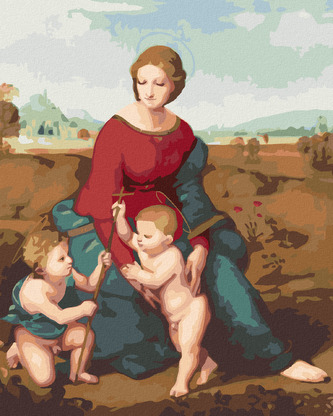Malování podle čísel - MADONA V ZELENI (RAFFAELLO SANTI) - 40x50 cm, vypnuté plátno na rám