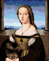 Malování podle čísel - DÁMA S JEDNOROŽCEM (RAFFAELLO SANTI) - 80x100 cm, bez rámu a bez vypnutí plátna