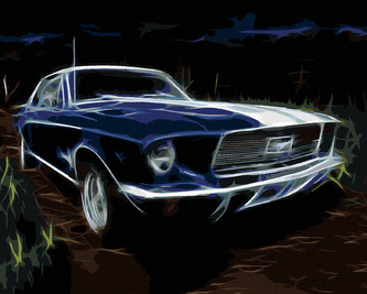 Malování podle čísel - MODRÉ AUTO FORD MUSTANG - 80x100 cm, vypnuté plátno na rám