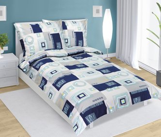 Povlečení bavlněné - modré čtverce - 140x200, 70x90