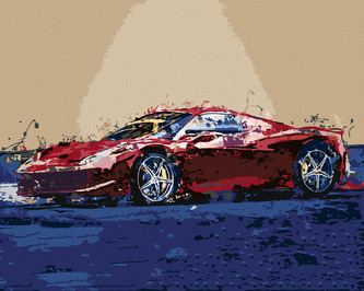 Malování podle čísel - ČERVENÉ ABSTRAKTNÍ AUTO FERRARI - 80x100 cm, bez rámu a bez vypnutí plátna