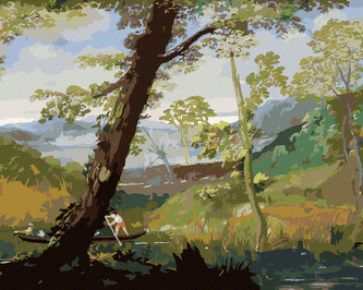 Malování podle čísel - ŘÍČNÍ KRAJINA (ANNIBALE CARRACCI) - 80x100 cm, bez rámu a bez vypnutí plátna