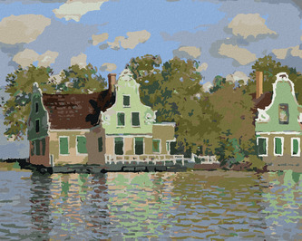 Malování podle čísel - DŮM NA ŘECE ZAAN V ZAANDAMU (CLAUDE MONET) - 40x50 cm, bez rámu a bez vypnutí plátna