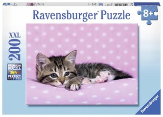 Ravensburger Puzzle - Roztomilé koťátko na růžové dece 200 dílků