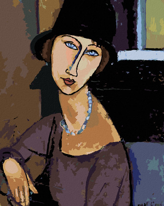Malování podle čísel - JEANNE HÉBUTERNE S KLOBOUKEM A NÁHRDELNÍKEM (AMEDEO MODIGLIANI) - 40x50 cm, vypnuté plátno na rám