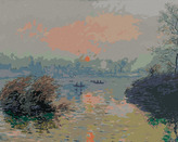Malování podle čísel - LE COUCHER DE SOLEIL SUR LA SEINE (CLAUDE MONET) - 80x100 cm, bez rámu a bez vypnutí plátna