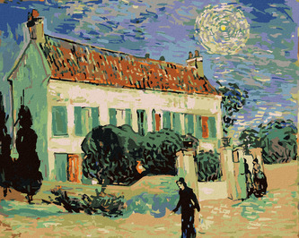 Malování podle čísel - BÍLÝ DŮM V NOCI (VINCENT VAN GOGH) - 40x50 cm, vypnuté plátno na rám