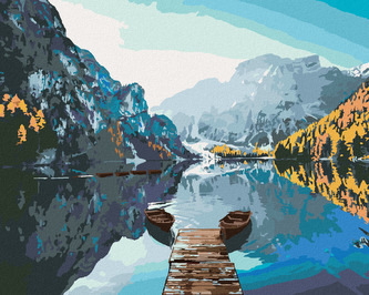 Malování podle čísel - LODĚ NA JEZEŘE BRAIES - 80x100 cm, bez rámu a bez vypnutí plátna