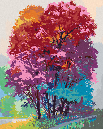 Malování podle čísel - BAREVNÝ STROM V LESE - 80x100 cm, vypnuté plátno na rám