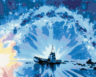 Malování podle čísel - OPUŠTĚNÁ LOĎ A MLÉČNÁ DRÁHA - 80x100 cm, vypnuté plátno na rám