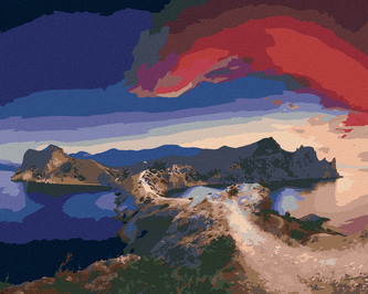 Malování podle čísel - PŘÍRODA S ČERVENÝMI MRAKY - 80x100 cm, vypnuté plátno na rám