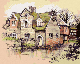 Malování podle čísel - VENKOVSKÝ DŮM - 80x100 cm, bez rámu a bez vypnutí plátna