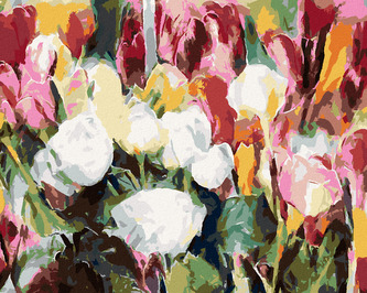 Malování podle čísel - PLNO RŮŽÍ A TULIPÁNŮ - 40x50 cm, bez rámu a bez vypnutí plátna