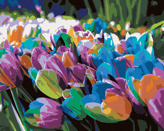 Malování podle čísel - DUHOVÉ TULIPÁNY - 40x50 cm, bez rámu a bez vypnutí plátna