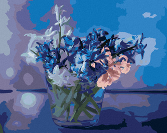 Malování podle čísel - SMĚS JARNÍCH HYACINTŮ VE VÁZE - 40x50 cm, bez rámu a bez vypnutí plátna