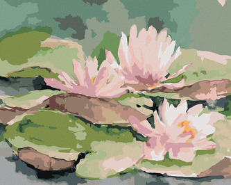 Malování podle čísel - RŮŽOVÉ JAPONSKÉ LEKNÍNY - 80x100 cm, bez rámu a bez vypnutí plátna