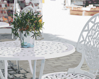 Malování podle čísel - KVĚTINY NA BÍLÉM NÁBYTKU V KAVÁRNĚ - 80x100 cm, bez rámu a bez vypnutí plátna Malování podle čísel - KVĚTINY NA BÍLÉM NÁBYTKU V KAVÁRNĚ - 80x100 cm, bez rámu a bez vypnutí plátna