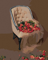 Malování podle čísel - RŮŽE NA SAMETOVÉM KŘESLE - 40x50 cm, vypnuté plátno na rám