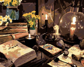 Malování podle čísel - KOUZELNÁ KNIHA A SVÍČKY - 40x50 cm, vypnuté plátno na rám