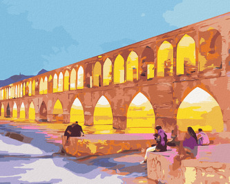 Malování podle čísel - OSVĚTLENÝ ALLAHVERDI KHAN MOST V ÍRÁNU - 80x100 cm, vypnuté plátno na rám