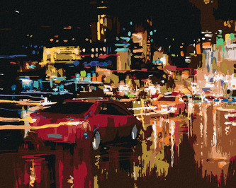 Malování podle čísel - OSVĚTLENÉ NOČNÍ MĚSTO - 40x50 cm, vypnuté plátno na rám