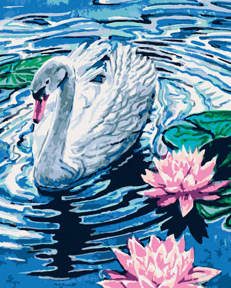 Malování podle čísel - LABUŤ SE DVĚMA LEKNÍNY - 80x100 cm, vypnuté plátno na rám