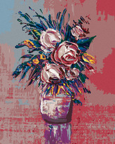 Malování podle čísel - KYTICE RŮŽÍ NA ČERVENÉM POZADÍ - 40x50 cm, vypnuté plátno na rám