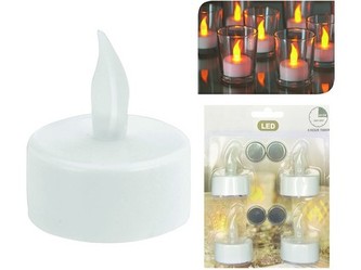 sviečka čajová LED pr.3,5cm BÍ (4ks) s batériami, časovačom