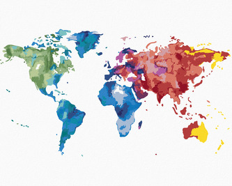 Malování podle čísel - BAREVNÁ MAPA SVĚTA II - 40x50 cm, vypnuté plátno na rám