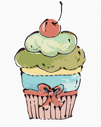 Malování podle čísel - CUPCAKE S RŮŽOVOU TŘEŠNÍ (HALEY BUSH) - 80x100 cm, vypnuté plátno na rám
