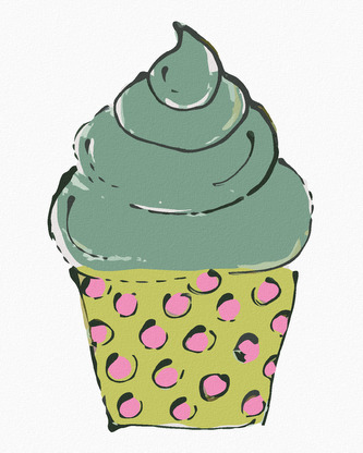 Malování podle čísel - ZELENÝ CUPCAKE (HALEY BUSH) - 80x100 cm, bez rámu a bez vypnutí plátna