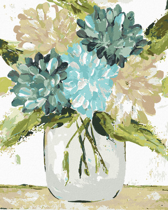 Malování podle čísel - HORTENZIE VE VÁZE (HALEY BUSH) - 80x100 cm, bez rámu a bez vypnutí plátna