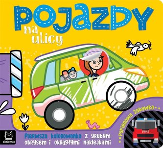 Pojazdy na ulicy Pierwsza kolorowanka z grubym obrysem i okrągłymi naklejkami Papierowa zabawka