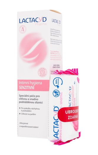 Lactacyd Pharma intimní mycí gel Pharma Sensitive 250 ml + ubrousky pro intimní hygienu Pharma Sensitive 15 ks