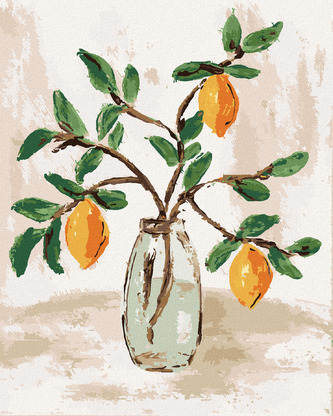 Malování podle čísel - CITRÓNY VE VÁZE 4 (HALEY BUSH) - 80x100 cm, bez rámu a bez vypnutí plátna