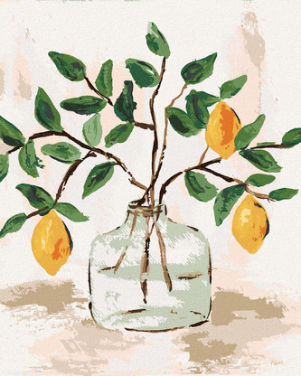Malování podle čísel - CITRÓNY VE VÁZE 5 (HALEY BUSH) - 80x100 cm, bez rámu a bez vypnutí plátna