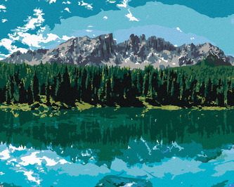 Malování podle čísel - JEZERO POD HORAMI (TED DAVIS) - 80x100 cm, bez rámu a bez vypnutí plátna