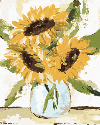 Malování podle čísel - SLUNEČNICE VE VÁZE 2 (HALEY BUSH) - 80x100 cm, vypnuté plátno na rám