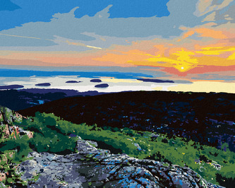 Malování podle čísel - ZÁPAD SLUNCE NAD KRAJINOU (TED DAVIS) - 40x50 cm, vypnuté plátno na rám