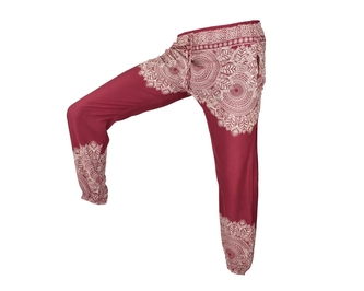 Kalhoty Joga WIN , bavlna, vínové, bílé mandaly