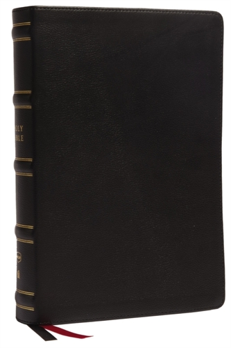 NKJV, Single-Column Wide-Margin Reference Bible, Genuine Leather, Black, Red Letter, Comfort Print