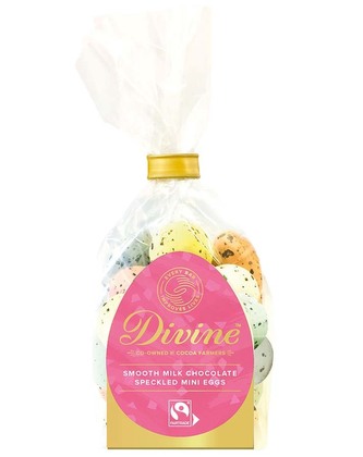 Divine veľkonočné mliečne kropenaté čokoládové vajíčka v cukrovej poleve 26% 155g