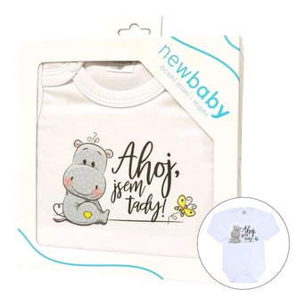 Body s potiskem New Baby Ahoj, jsem tady! - dárkové balení - velikost 62 (3-6m)
