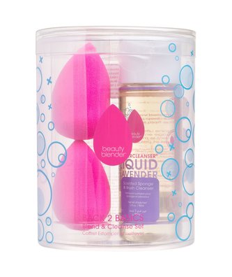 beautyblender Back 2 Basics houbička na make-up the Original 2 ks + odstraňovač nečistot z houbičky Liquid Lavender Blendercleanser 90 ml