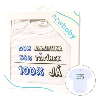 Body s potiskem New Baby 50% MAMINKA + 50% TATÍNEK - 100% JÁ modré - dárkové balení - velikost 86 (12-18m)