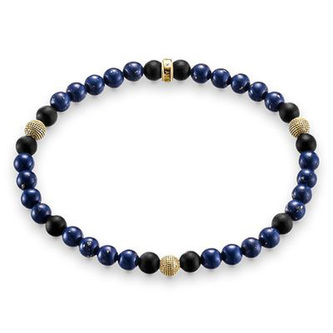 Náramek "Tmavě modré korálky" Thomas Sabo, A1529-931-32-L17, Sterling Silver, 925 Sterling silver, 18k yellow gold plating, obsidian, simulated lapis lazuli