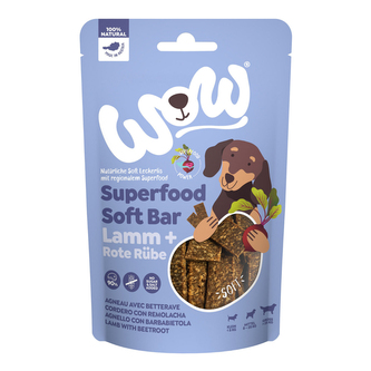 WOW pamlsky Jehněčí s řepou Superfood měkké proužky 150g